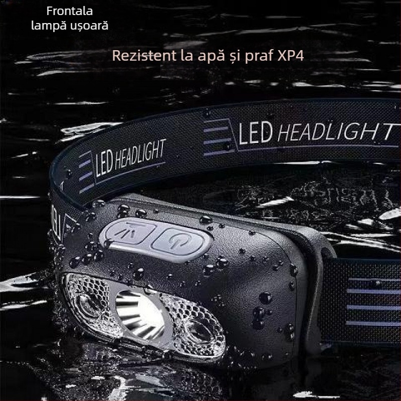Frontala de cap cu LED COB, corp din aluminiu, alimentare prin energie cinetică acționată manual, rază până la 500 m, lampă compactă pentru pescuit nocturn