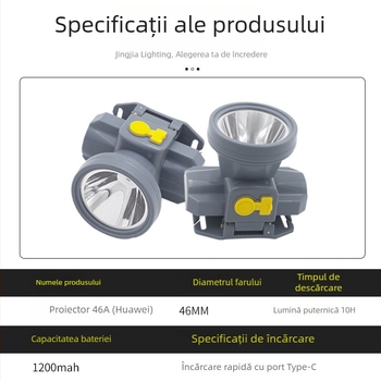 Lampa frontală cu încărcare USB, LED, rotire la 360°, rezistentă la apă, rază de fascicul 200–500 m