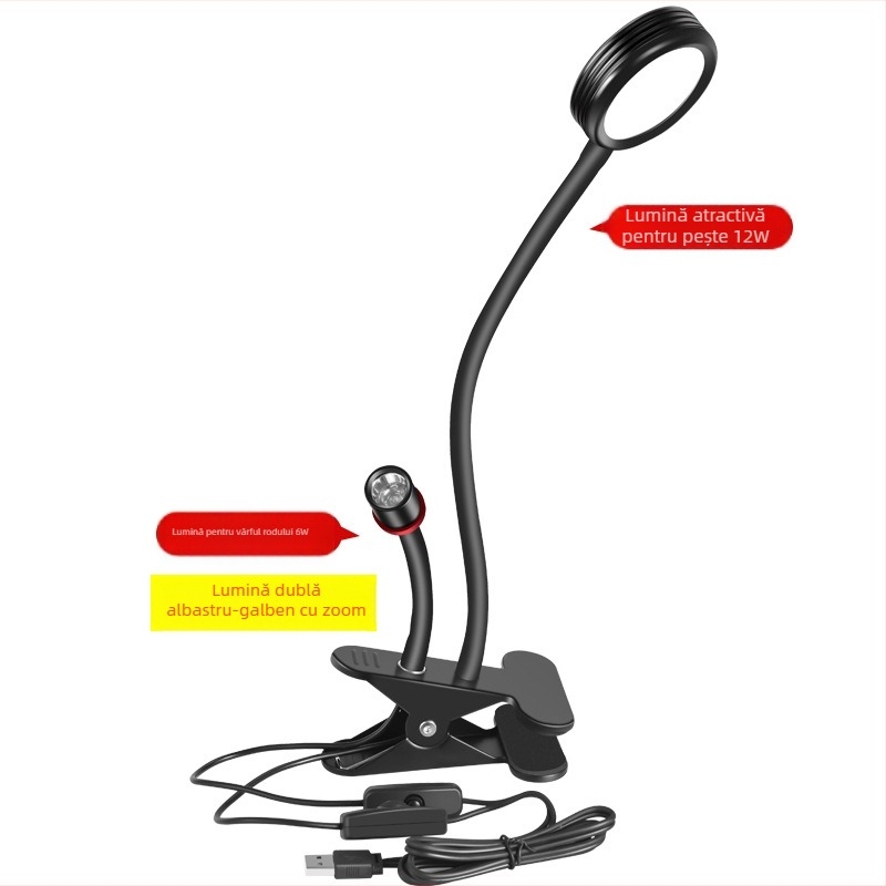 Lampă LED dublă pentru pescuit pe plută, iluminare de noapte, lumină vârfului undi, IPX4, corp LED, 12W, opțiuni 3W focalizare fixă și 6W zoom