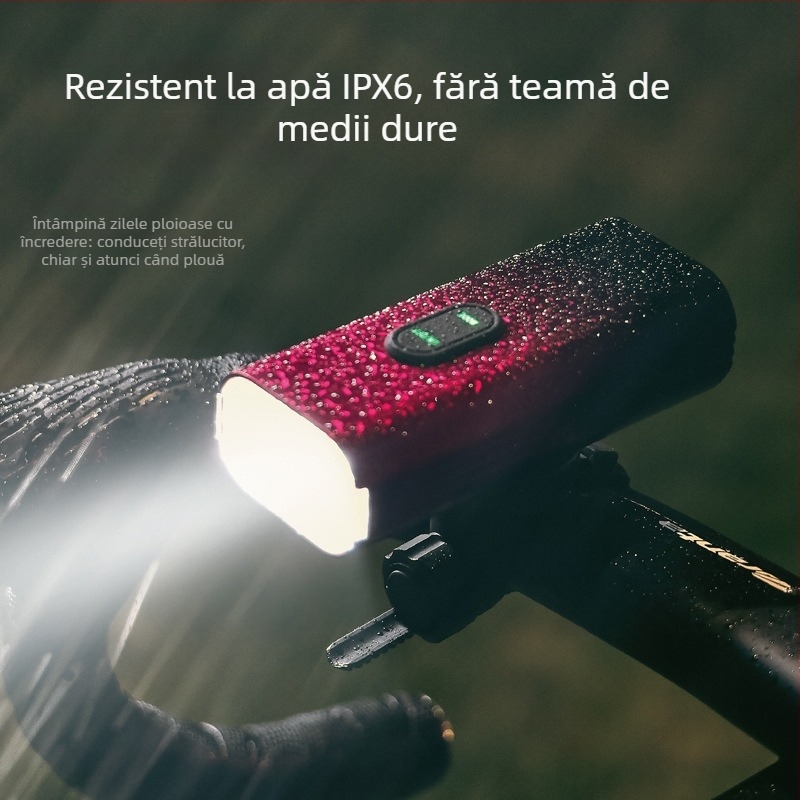 Faro frontal pentru bicicletă, LED, 2000 lumeni, corp din aliaj de aluminiu, încărcare Type-C, 10000 mAh, rezistent la apă