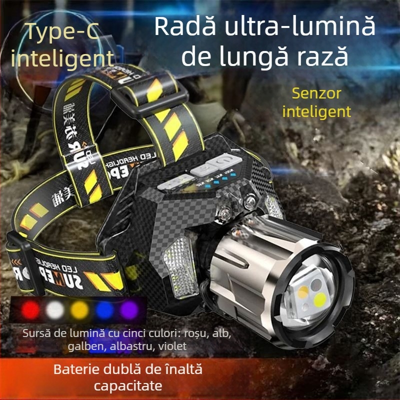 Frontala LED reîncărcabilă, ultraluminantă, rază lungă, senzor, autonomie 16h