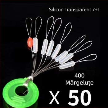 Mărgele spațiale din silicon, cilindrice, set complet pentru accesorii linie de pescuit (Material: Silicon; Formă: Cilindrică; Element: Mărgele spațiale; Set: Complet)