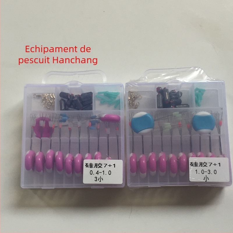 Set de accesorii pentru pescuit — Hanchang, componente din silicon, într-o cutie cilindrică transparentă