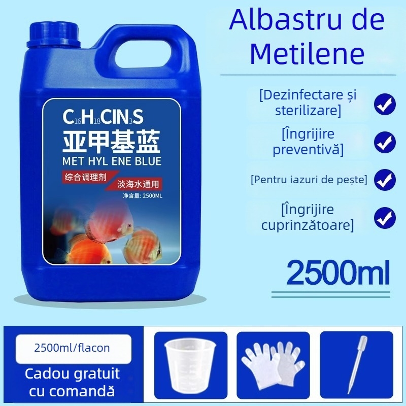 Soluție de albastru de metilen pentru acvariu – sănătatea peștilor, condiționarea apei și dezinfectare, 2,5 kg