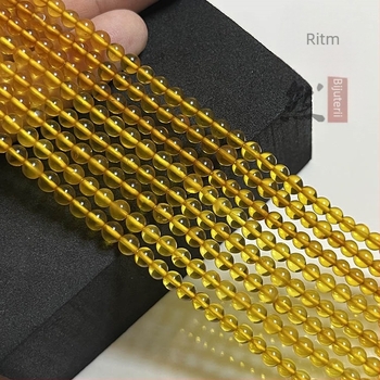 Perle naturale de chihlimar rotunde – componente semi-finite pentru bijuterii DIY: brățară și colier de decolteu – chihlimar galben miere, mărgele libere, mărgele spațioase