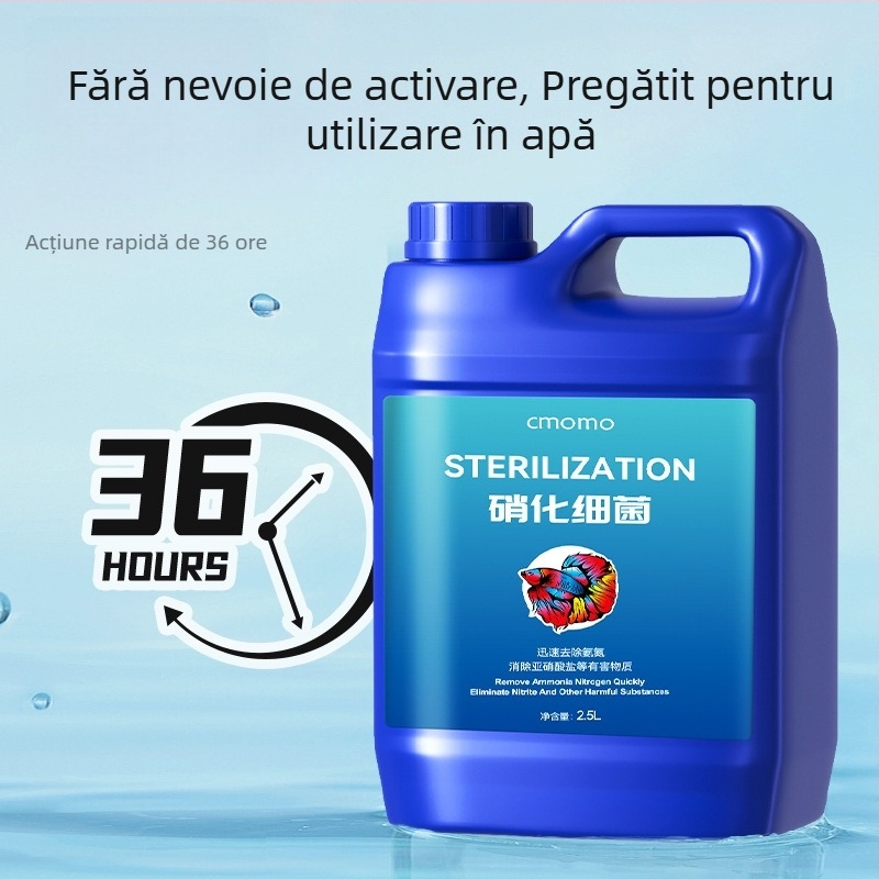 Soluție cu bacterii nitrificatoare pentru pești ornamentali în acvariu — agent de purificare a apei, stabilizator, cultură de bacterii