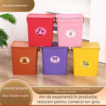 Găleată de depozitare din plastic cu capac, pătrată, cu mâner, taburet de depozitare multifuncțional pentru baie