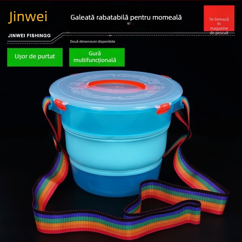 Găleată pliabilă cu capac, din plastic, cu curea, pentru transportul peștilor vii, bazin pentru momeli și spălare auto; etichetă privată licențiată
