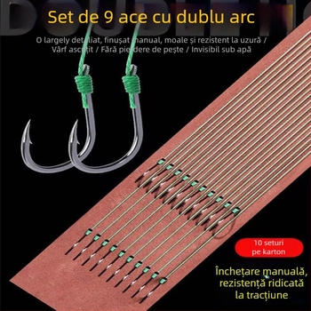 Bravo Set cu două cârlige, cârlige pre-legate, linie PE și linie anti mușcă pentru pescuit la fund