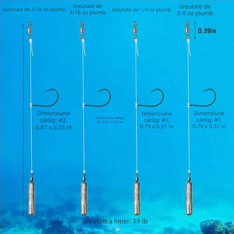 Set de pescuit invers pentru biban, cu cârlig invers și componente din plumb și oțel inoxidabil (Origine: China; Materiale: plumb, oțel inoxidabil)