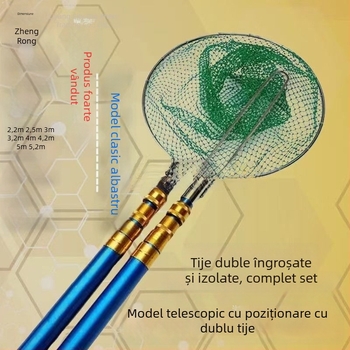 Set de pescuit telescopic cu plasă, din fibră de sticlă