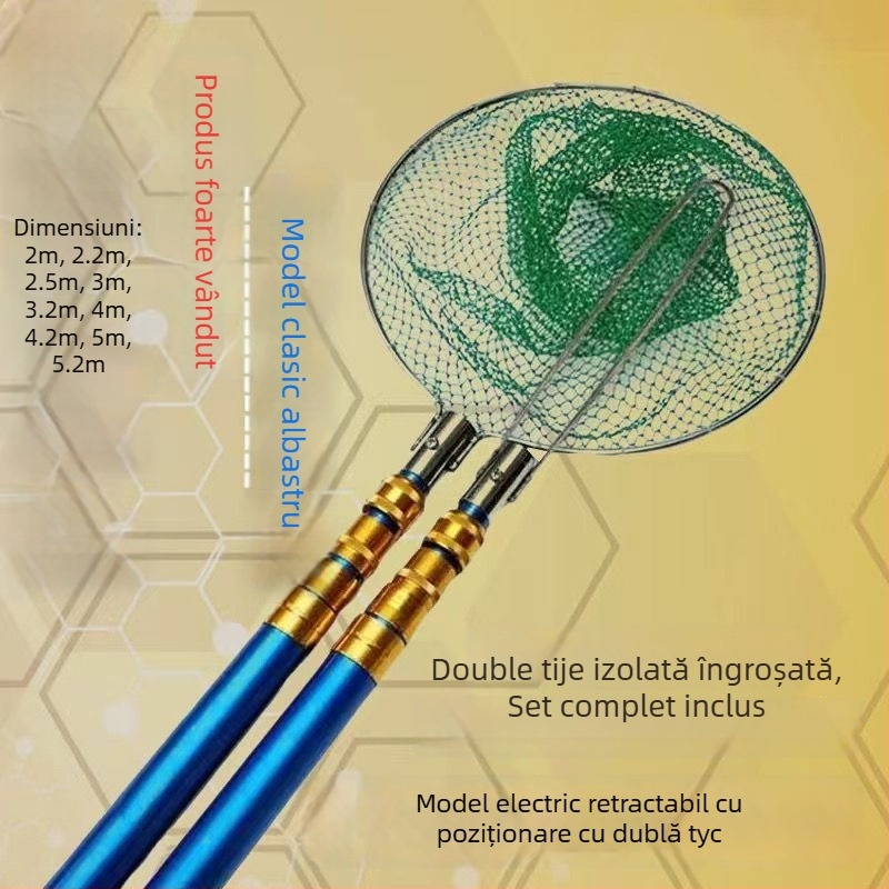 Set de pescuit telescopic cu plasă, din fibră de sticlă