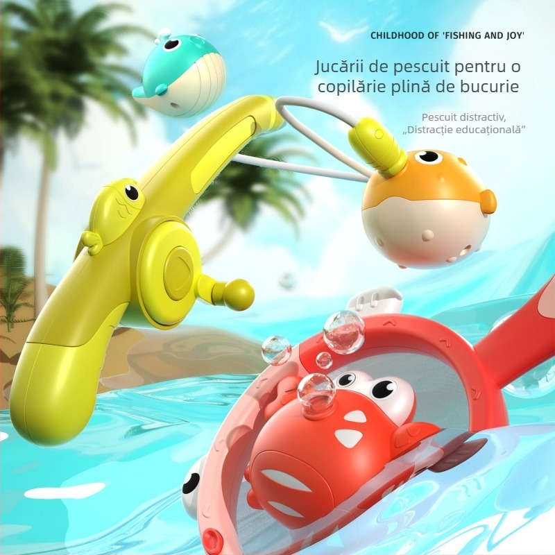 Jucărie de baie pentru pescuit: animale luminoase cu undiță magnetică – plastic, pentru copii 3–6 ani