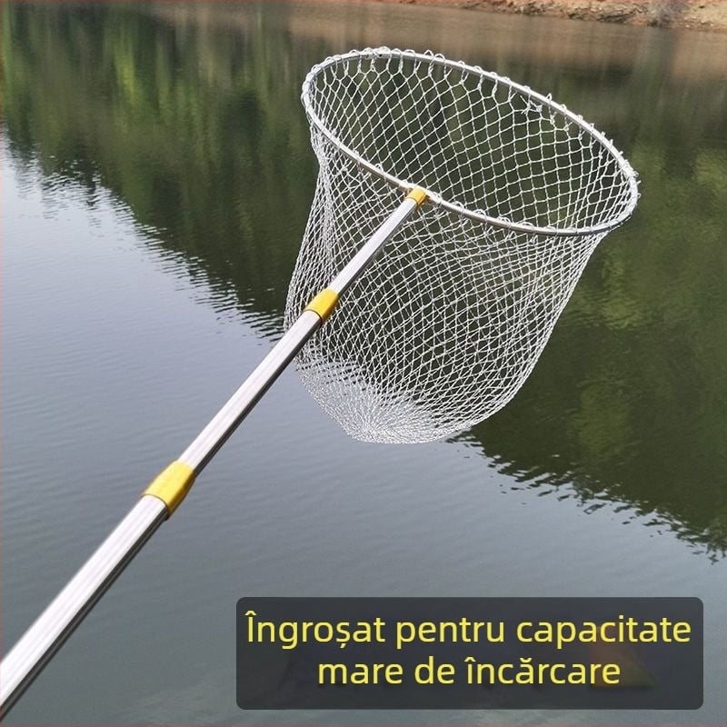 Plasă de pescuit din oțel inoxidabil – set complet cu tijă pliabilă și tijă telescopică, plasă adâncă, plasă cu ochiuri fine; Diametrul deschiderii plasei: vezi detalii; Adâncimea plasei: vezi detalii