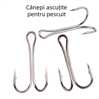 Set de 50 de cârlige de pescuit cu două cârlige, cu vârfuri zimțate, pentru râuri, lacuri, rezervoare, iazuri și pâraie