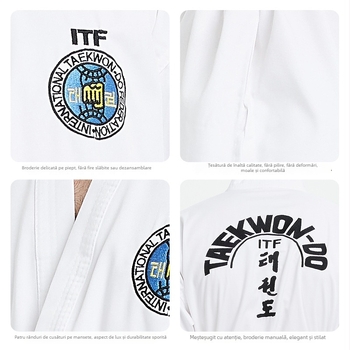 Uniformă ITF Taekwondo, 100% bumbac, pentru copii și adulți, căptușeală din bumbac, model: dungi sau uni