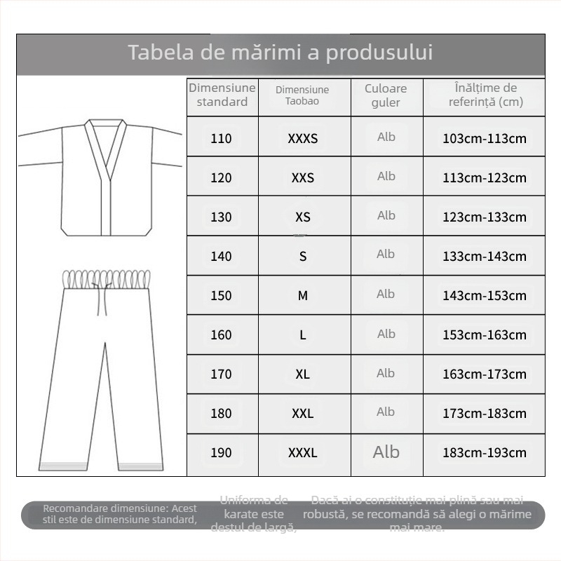 Uniformă ITF Taekwondo, 100% bumbac, pentru copii și adulți, căptușeală din bumbac, model: dungi sau uni