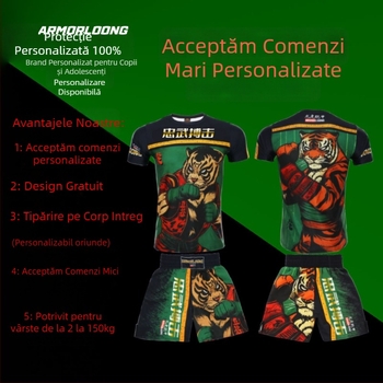 Set de antrenament MMA/Jiu-Jitsu/Muay Thai — imprimat, poliester cu uscare rapidă, unisex, mâneci scurte, guler rotund, îmbrăcăminte fitness pentru toate anotimpurile