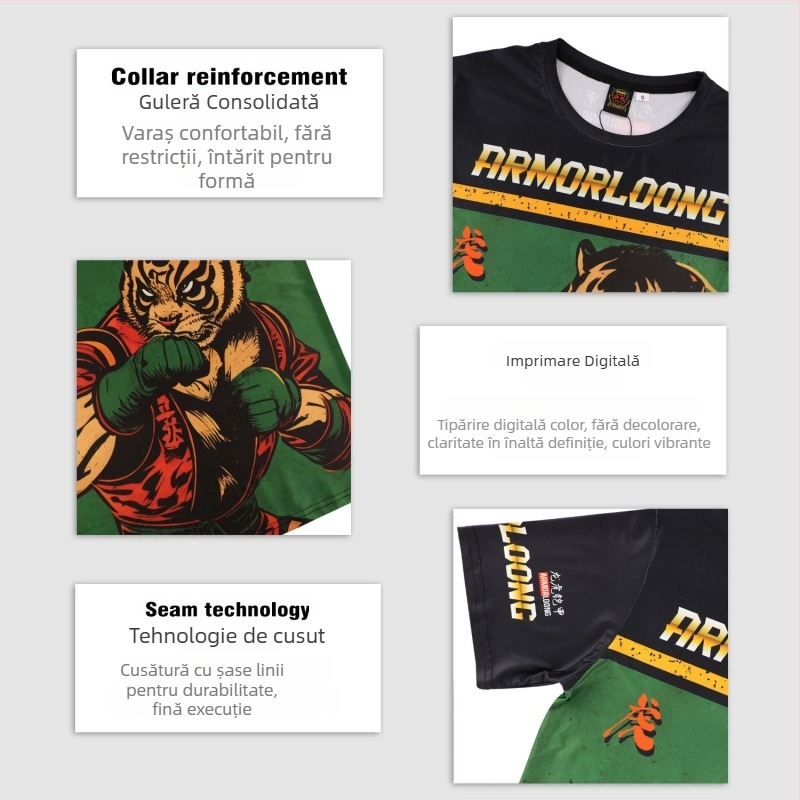Set de antrenament MMA/Jiu-Jitsu/Muay Thai — imprimat, poliester cu uscare rapidă, unisex, mâneci scurte, guler rotund, îmbrăcăminte fitness pentru toate anotimpurile