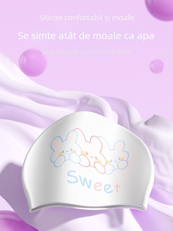 Șapcă de înot din silicon pentru femei – impermeabilă, elasticitate înaltă, confortabilă, pentru păr lung, model cu desene animate