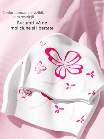 Șapcă de înot din silicon pentru femei adulte, impermeabilă și confortabilă, pentru păr lung, cu imprimeu