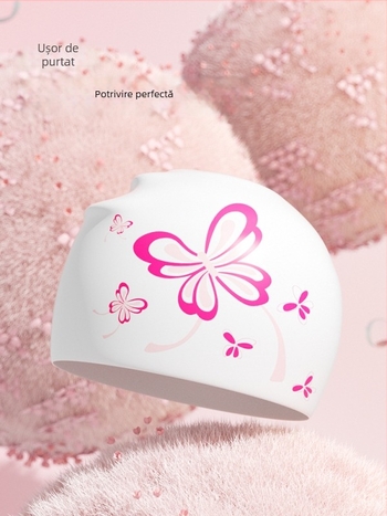 Șapcă de înot din silicon pentru femei adulte, impermeabilă și confortabilă, pentru păr lung, cu imprimeu