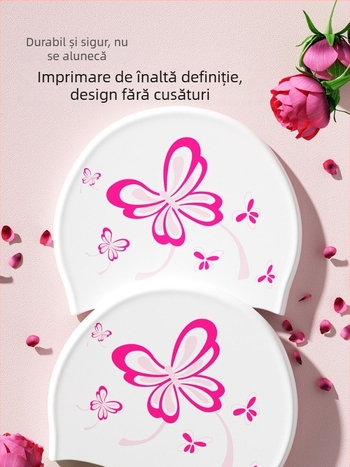 Șapcă de înot din silicon pentru femei adulte, impermeabilă și confortabilă, pentru păr lung, cu imprimeu