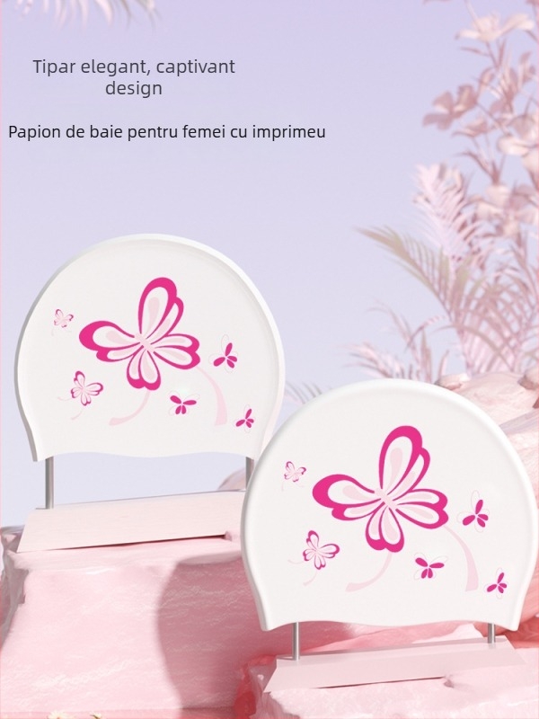 Șapcă de înot din silicon pentru femei adulte, impermeabilă și confortabilă, pentru păr lung, cu imprimeu