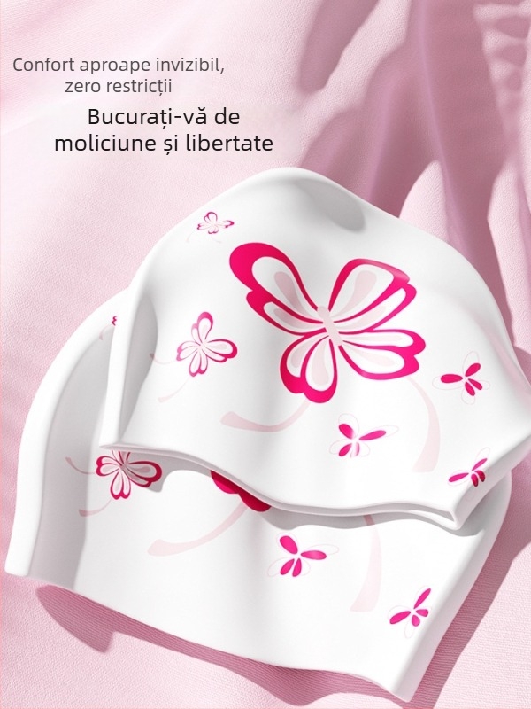 Șapcă de înot din silicon pentru femei adulte, impermeabilă și confortabilă, pentru păr lung, cu imprimeu