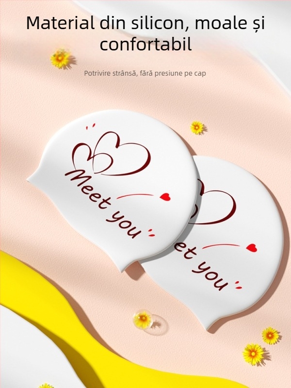 Pălărie de înot din silicon pentru adulți — model cu imprimeu; potrivită pentru înot și bălăceală