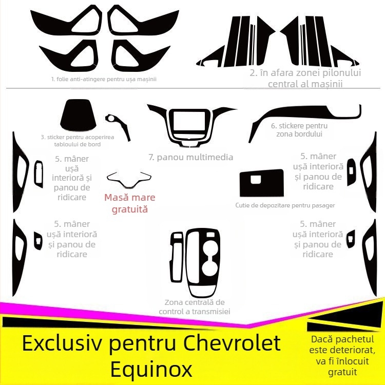 Autocolant interior din fibră de carbon pentru Chevrolet Equinox – protecție anti-șoc, decor pentru consola centrală, model zgârieturi, montaj magnetic