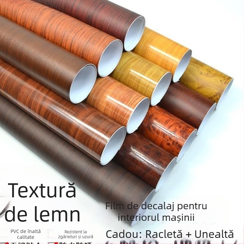 Folie vinilică pentru interiorul mașinii cu schimbare de culoare, în model de lemn, pentru panoul central de control – PVC, finisaj lucios/mat