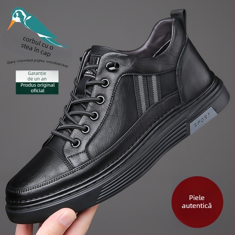 Pantofi sport casual din piele pentru bărbați, partea superioară din piele split, talpă din cauciuc, branț PU, căptușeală din piele de porc, talpă vulcanizată
