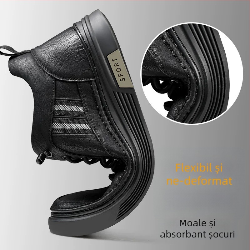 Pantofi sport casual din piele pentru bărbați, partea superioară din piele split, talpă din cauciuc, branț PU, căptușeală din piele de porc, talpă vulcanizată