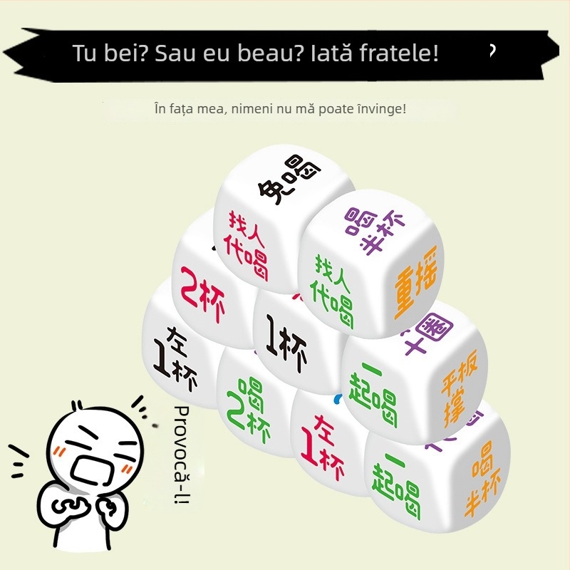 Set de 9 zaruri din acrilic pentru joc de băut la petrecere, stil filet