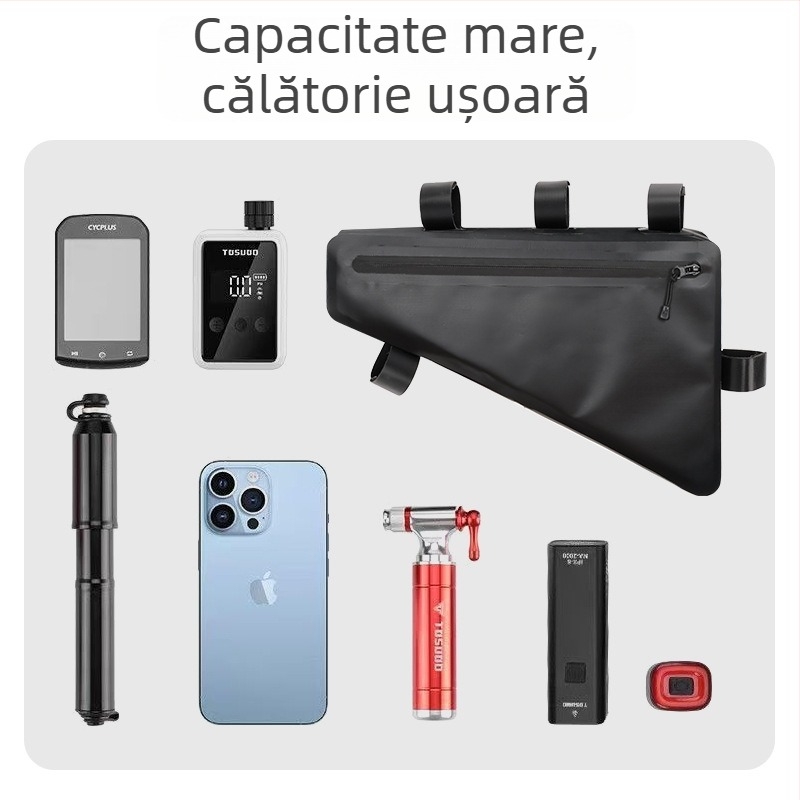 Geantă triunghiulară pentru cadru de bicicletă, PVC — impermeabilă, cu căptușală, capacitate mare