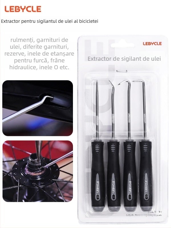 Lebycle unealtă cu cârlig de formă specială pentru întreținerea furcii din față a bicicletei – demontarea sigiliului de ulei, rulmentului și inelului etanș