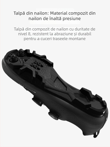 Pantofi clip-in unisex pentru MTB și biciclete de drum, închidere cu două manete, talpă rigidă, absorbție a șocurilor.