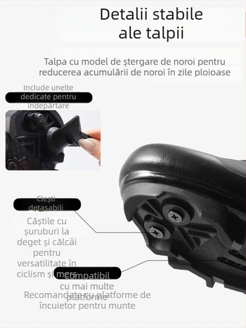 Pantofi clip-in unisex pentru MTB și biciclete de drum, închidere cu două manete, talpă rigidă, absorbție a șocurilor.