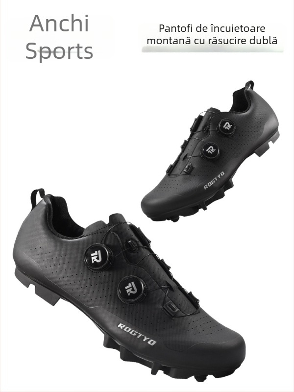 Pantofi clip-in unisex pentru MTB și biciclete de drum, închidere cu două manete, talpă rigidă, absorbție a șocurilor.