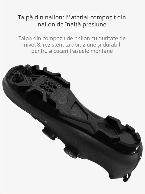 Pantofi clip-in unisex pentru MTB și biciclete de drum, închidere cu două manete, talpă rigidă, absorbție a șocurilor.