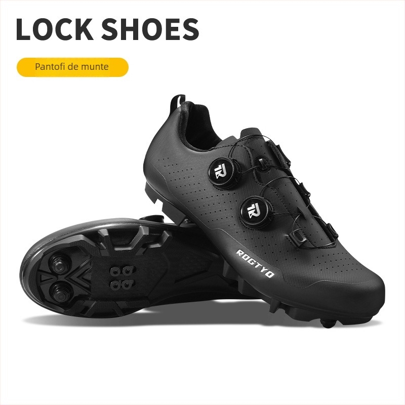 Pantofi clip-in unisex pentru MTB și biciclete de drum, închidere cu două manete, talpă rigidă, absorbție a șocurilor.