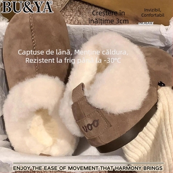 Cizme de iarnă pentru femei, căptușite cu blană de oaie, partea superioară din velur de vită, gleznă scurtă, talpă groasă (rezistente la apă)