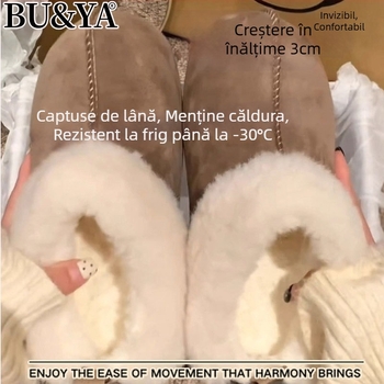 Cizme de iarnă pentru femei, căptușite cu blană de oaie, partea superioară din velur de vită, gleznă scurtă, talpă groasă (rezistente la apă)