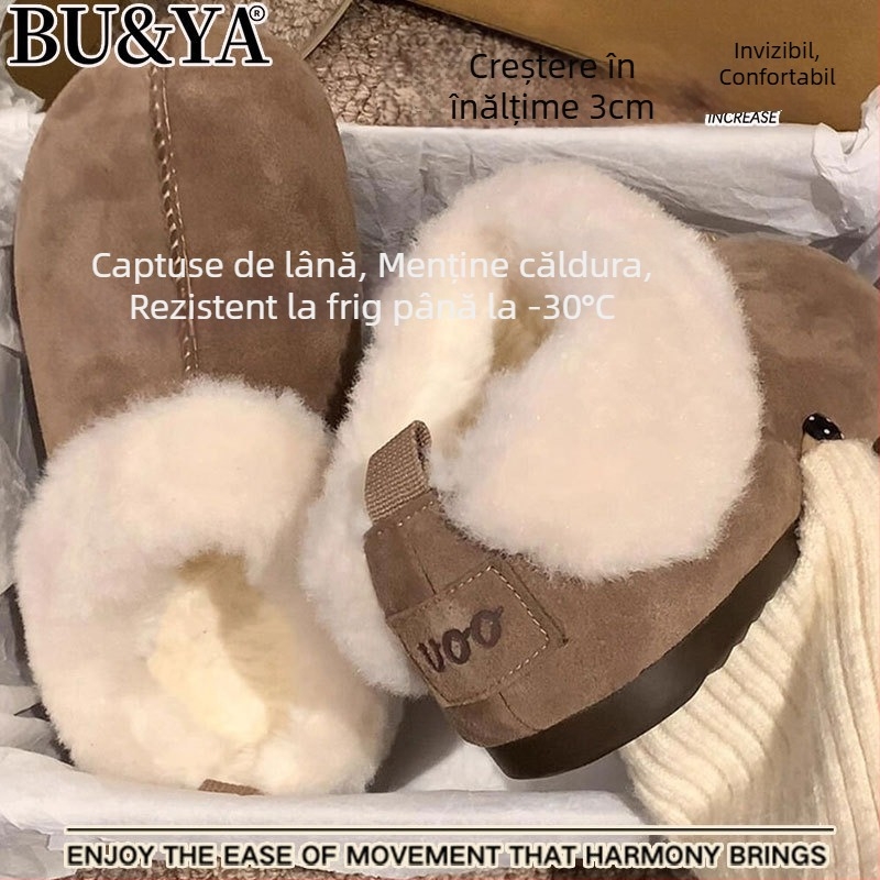 Cizme de iarnă pentru femei, căptușite cu blană de oaie, partea superioară din velur de vită, gleznă scurtă, talpă groasă (rezistente la apă)