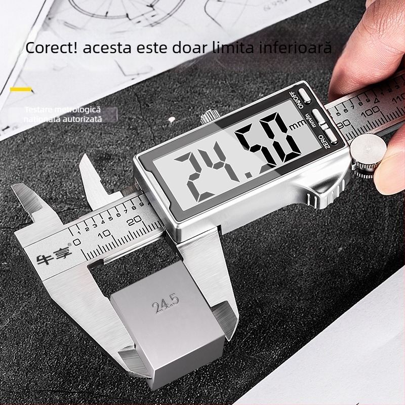 Caliper digital cu construcție din fibră de carbon, corp din oțel inoxidabil, clasă industrială, afișaj electronic de înaltă precizie