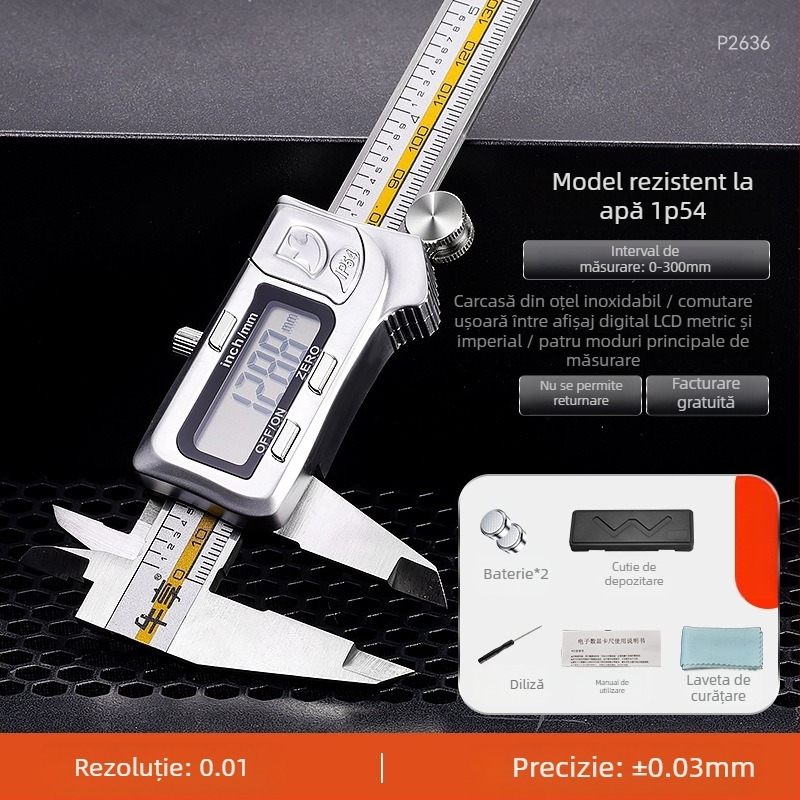 Caliper digital cu construcție din fibră de carbon, corp din oțel inoxidabil, clasă industrială, afișaj electronic de înaltă precizie