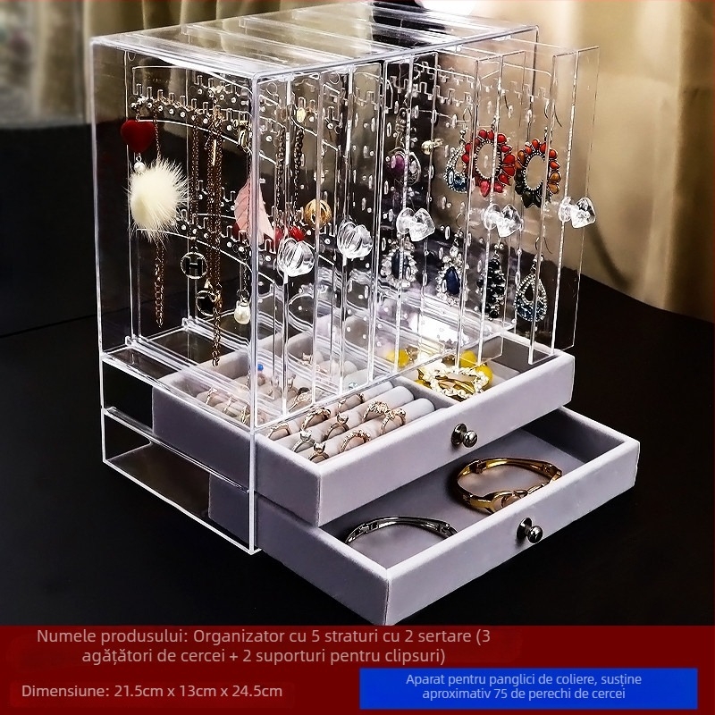 Suport de afișaj pentru cercei, organizator de bijuterii pe birou, protecție la praf, acrilic PS