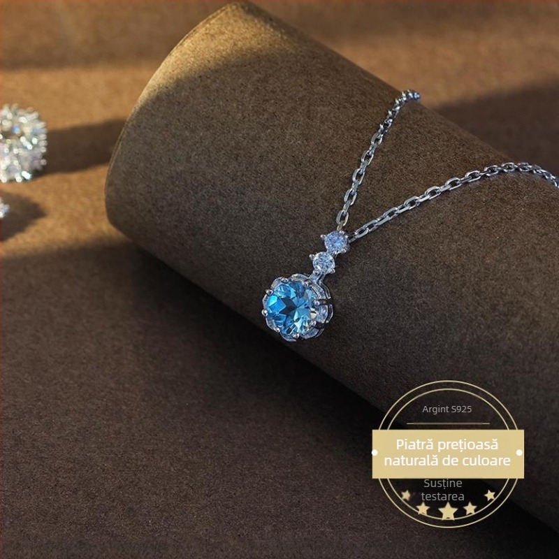 Colier cu pandantiv Topaz, din argint 925, set cu pietre, lanț cruce, formă geometrică, origine Shanwei