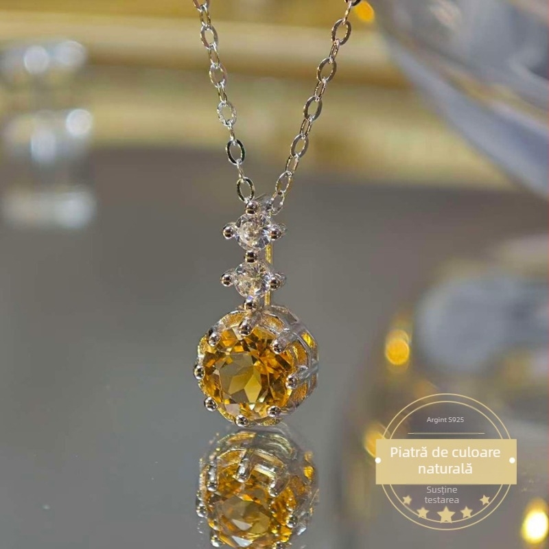 Colier cu pandantiv Topaz, din argint 925, set cu pietre, lanț cruce, formă geometrică, origine Shanwei